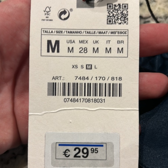 Zara | Satin Effect High Collar Blouse Teal M NWT - Picture 6 of 6